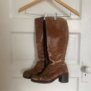 Vintage Brown Leather Knee-High Boots